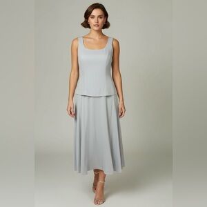 Jessica Howard Silver Gray Sleeveless Layered Midi Dress Size 10P Petite